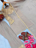 New Designer Party Wear Look Pure Chinon Silk Top & Farshi Palazzo With Dupatta set