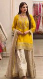 New Chinnon Silk With Heavy Embroidery Sequence Work Top-Plazo And Dupatta Set