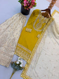 New Chinnon Silk With Heavy Embroidery Sequence Work Top-Plazo And Dupatta Set