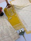 New Chinnon Silk With Heavy Embroidery Sequence Work Top-Plazo And Dupatta Set