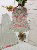 DESIGNER THREE PIECE TOP AND PLAZZO WITH DUPATTA IN SEQUENCE EMBROIDERY WORK