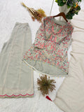 DESIGNER THREE PIECE TOP AND PLAZZO WITH DUPATTA IN SEQUENCE EMBROIDERY WORK