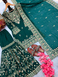 New Designer Party Wear Look Heavy Faux Georgette Top Plazzo & Dupatta Set