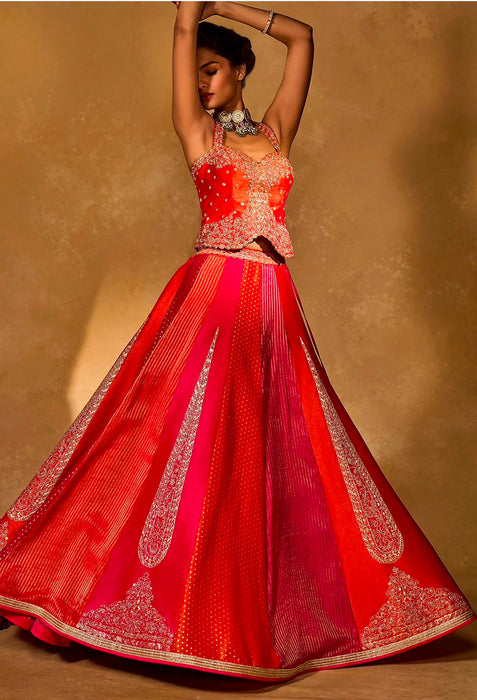 Chinon silk Lehenga with Embroidery Sequins multi thread Work Lehenga Choli