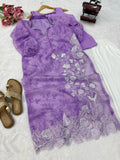 Organza with Digital print with thread with real mirror and Cutwork with Balloon sleeve Salwar Kameez