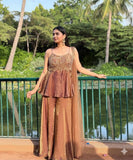 EXCLUSIVE AND TRENDY FOR WEDDING SEASON SEQUENCE EMBROIDERED TOP PLAZZO AND DUPATTA