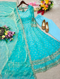 Pure Fendy Silk With Embroidery 5mm Sequences Work With Sleeves Salwar Kameez