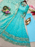 Pure Fendy Silk With Embroidery 5mm Sequences Work With Sleeves Salwar Kameez