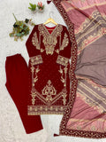 FESTIVAL SEASON WEAR BEAUTIFUL TOP PANT AND DUPATTA WITH CORDING EMBROIDERED AND DIAMOND WORKED