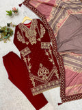 FESTIVAL SEASON WEAR BEAUTIFUL TOP PANT AND DUPATTA WITH CORDING EMBROIDERED AND DIAMOND WORKED