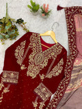 FESTIVAL SEASON WEAR BEAUTIFUL TOP PANT AND DUPATTA WITH CORDING EMBROIDERED AND DIAMOND WORKED