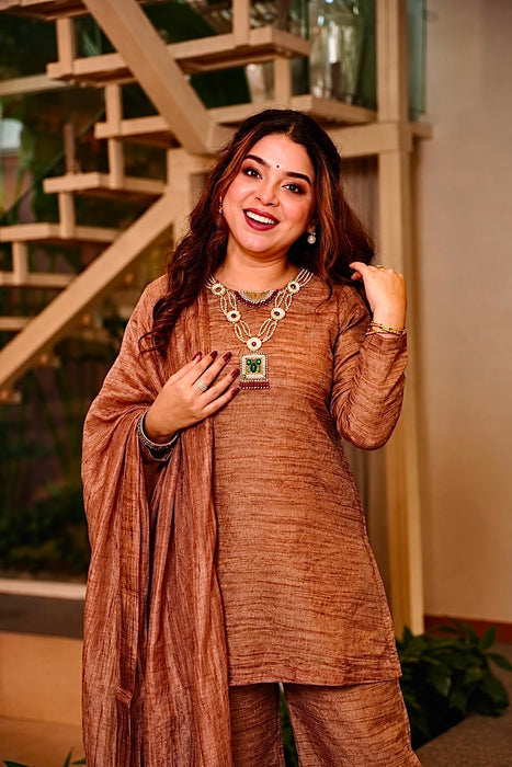 NEW VIRAL PARTY WEAR & FESTIVAL LOOK HEAVY PURE SALSA CRUSH FANCY TOP-PLAZZO WITH PRETTY DEPATTA SET