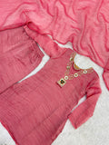 NEW VIRAL PARTY WEAR & FESTIVAL LOOK HEAVY PURE SALSA CRUSH FANCY TOP-PLAZZO WITH PRETTY DEPATTA SET