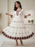 SUMMER WEAR FRIENDLY AND TRENDY MAXI GOWN WITH EMBROIDERY WORK