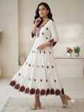 SUMMER WEAR FRIENDLY AND TRENDY MAXI GOWN WITH EMBROIDERY WORK