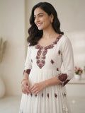 SUMMER WEAR FRIENDLY AND TRENDY MAXI GOWN WITH EMBROIDERY WORK