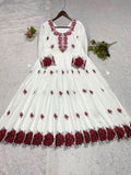 SUMMER WEAR FRIENDLY AND TRENDY MAXI GOWN WITH EMBROIDERY WORK