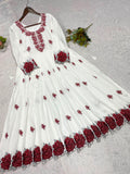 SUMMER WEAR FRIENDLY AND TRENDY MAXI GOWN WITH EMBROIDERY WORK