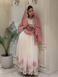 New Designer Faux Georgette With Embroidery Work Gown And Dupatta Set