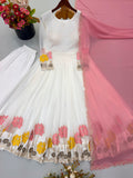 New Designer Faux Georgette With Embroidery Work Gown And Dupatta Set