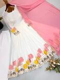 New Designer Faux Georgette With Embroidery Work Gown And Dupatta Set