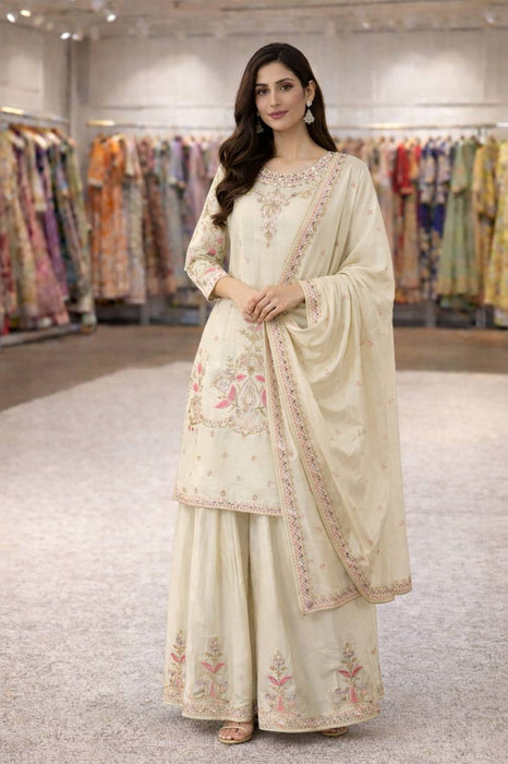 Designer Party Wear Look Heavy Chinon Silk with Embroidery Threads & Sequins Work salwar kameez