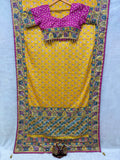 Soft Chinnon with beautiful print with Gold Zari and Ribbon work and real mirror & diamond hand work Saree