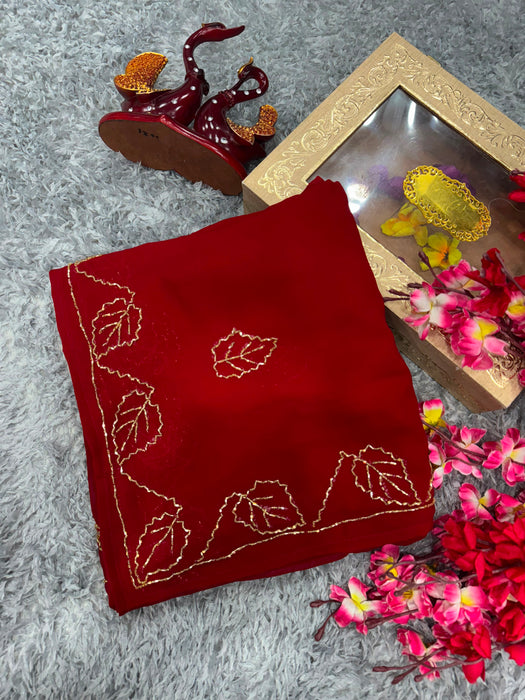 Soft Faux Blooming Georgette with Beautiful Katdana handwork Saree