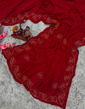 Soft Faux Blooming Georgette with Beautiful Katdana handwork Saree