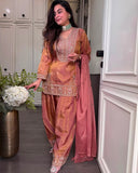 New Designer Ronald Silk With Heavy Embroidery Sequence Work Top-Bottom And Dupatta Set