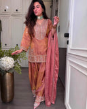 New Designer Ronald Silk With Heavy Embroidery Sequence Work Top-Bottom And Dupatta Set