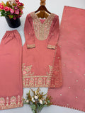 New Designer Ronald Silk With Heavy Embroidery Sequence Work Top-Bottom And Dupatta Set