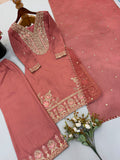 New Designer Ronald Silk With Heavy Embroidery Sequence Work Top-Bottom And Dupatta Set