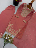New Designer Ronald Silk With Heavy Embroidery Sequence Work Top-Bottom And Dupatta Set