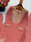 New Designer Ronald Silk With Heavy Embroidery Sequence Work Top-Bottom And Dupatta Set