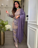 New Designer Ronald Silk With Heavy Embroidery Sequence Work Top-Bottom And Dupatta Set