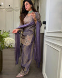 New Designer Ronald Silk With Heavy Embroidery Sequence Work Top-Bottom And Dupatta Set