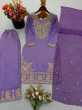 New Designer Ronald Silk With Heavy Embroidery Sequence Work Top-Bottom And Dupatta Set