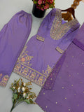 New Designer Ronald Silk With Heavy Embroidery Sequence Work Top-Bottom And Dupatta Set