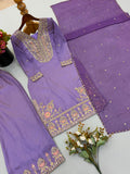 New Designer Ronald Silk With Heavy Embroidery Sequence Work Top-Bottom And Dupatta Set