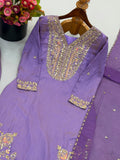 New Designer Ronald Silk With Heavy Embroidery Sequence Work Top-Bottom And Dupatta Set