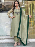 Pure SALSA SILK With Embroidery And Thread Work With Hand Stitched Beads And Latkan Work Salwar Kameez