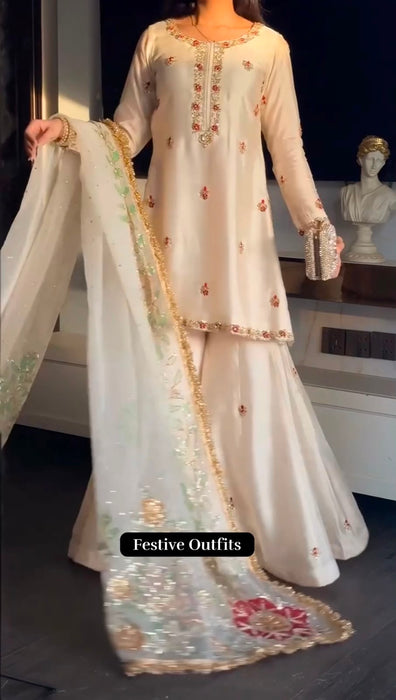NEW LAUNCHING 3 PIECES KURTI PLAZZO & DUPATTA WITH EMBROIDERY WORK & FOIL PRINT DUPATTA