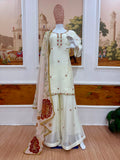 NEW LAUNCHING 3 PIECES KURTI PLAZZO & DUPATTA WITH EMBROIDERY WORK & FOIL PRINT DUPATTA