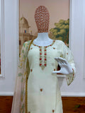 NEW LAUNCHING 3 PIECES KURTI PLAZZO & DUPATTA WITH EMBROIDERY WORK & FOIL PRINT DUPATTA