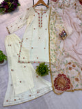 NEW LAUNCHING 3 PIECES KURTI PLAZZO & DUPATTA WITH EMBROIDERY WORK & FOIL PRINT DUPATTA