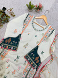 FESTIVAL SEASON WEAR BEAUTIFUL KAFTAAN WITH PANT AND DUPATTA WITH SEQUENCE EMBROIDERED AND APPLIQUE WORKED
