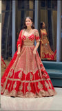 Premium Kesariya Satin Lehenga Embellished With Beautiful Sequins Work And Dori Work