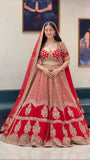 Premium Kesariya Satin Lehenga Embellished With Beautiful Sequins Work And Dori Work