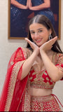 Premium Kesariya Satin Lehenga Embellished With Beautiful Sequins Work And Dori Work